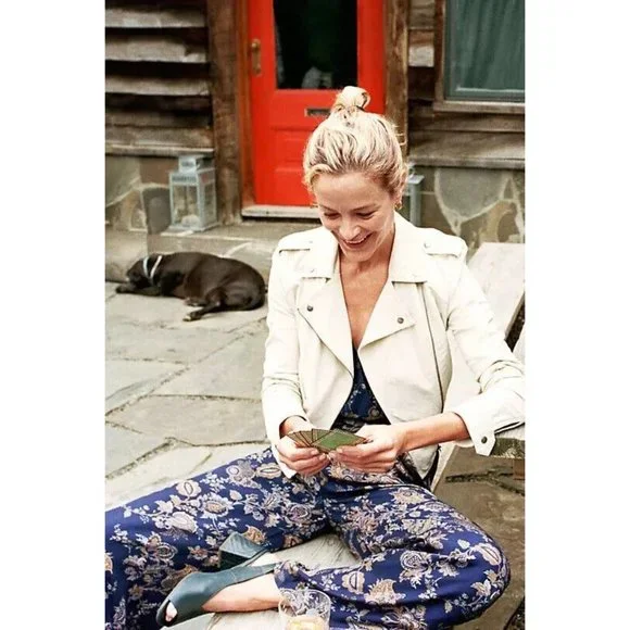 ett:twa Anthropologie Womens Paisley Jumpsuit S Navy Blue Floral Wide Leg - Picture 4 of 11